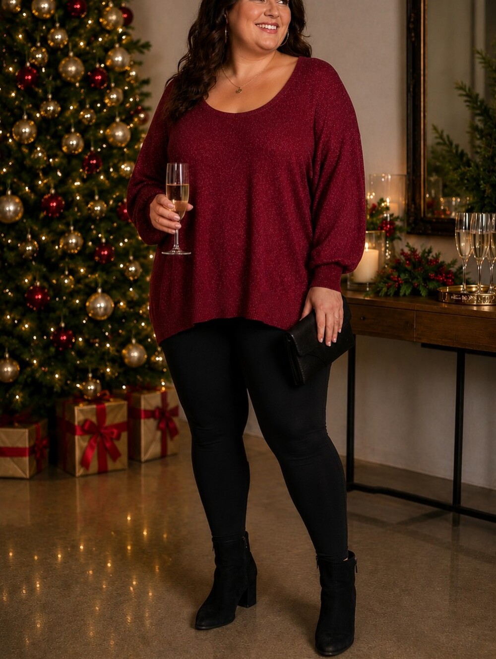 Glitterscape Sparkly Strappy V-back Sweater in Red Holiday Christmas Women's 1X